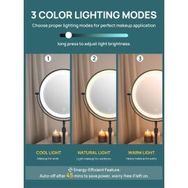 OMIRO 3X/10X Magnifying Makeup Mirror with Lights, 8.5 Inches Double Sided Swivel-Free Vanity Mirror with Height-Adjustable Stand. (Black)