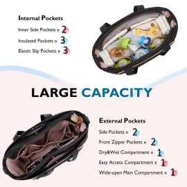 mommore Diaper Bag Tote Small Baby Bag with Insulated Pockets, Lightweight Mommy Tote with Stroller Straps, Nurse Gym Travel (b-Black)