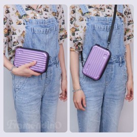 Framendino, Purple Hard Shell Cosmetics Case Carrying Bag for Toiletry Mini Cross Body with Detachable Grip Rope and Shoulder Strap Women