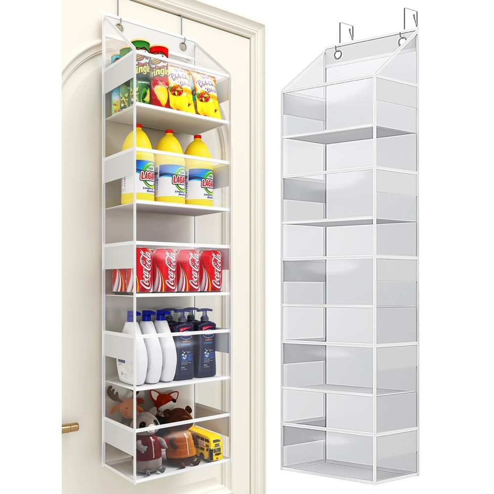 PHOTOONE 5-Tier Over The Door Storage Hanging Organizer, Clear Hanging Storage Pantry Organizer, Large Capacity Door Organizer for Closet, Bedroom, Baby Nursery, Bathroom and Sundries