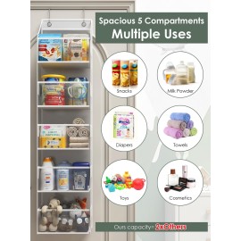 PHOTOONE 5-Tier Over The Door Storage Hanging Organizer, Clear Hanging Storage Pantry Organizer, Large Capacity Door Organizer for Closet, Bedroom, Baby Nursery, Bathroom and Sundries