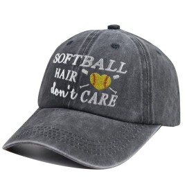 Softball Hair Don\'t Care Hat for Women Men - Proud Mom Baseball Cap, Game Day Love Birthday Gift for Girls Team Mama Grandma Nana Sport Outdoor Activities