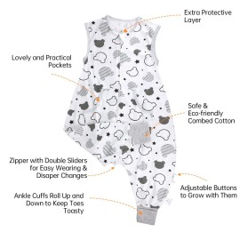 NOUJULOUN Toddler Sleeping Sack, Toddler Sleep Sack with Feet, Walker Wearable Blanket, Baby Sleeping Sack with Legs,0.5TogBear 2T-3T