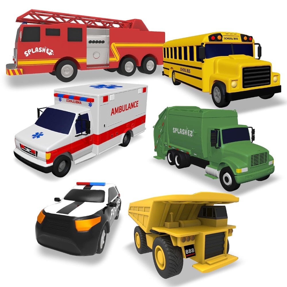 SplashEZ Mold Free Baby Bath Toys, No Hole Bath Toys for Toddlers, Bathtub 6-Pack Cars Set for Kids, No Mold Floating Water 6 Vehicles Set for Pool, BPA-Free Safe Fun, Infant Ages 1 3 6 12 18 Mo