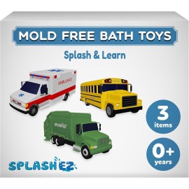 SplashEZ Mold Free Baby Bath Toys, No Hole Bath Toys for Toddlers, Bathtub 6-Pack Cars Set for Kids, No Mold Floating Water 6 Vehicles Set for Pool, BPA-Free Safe Fun, Infant Ages 1 3 6 12 18 Mo