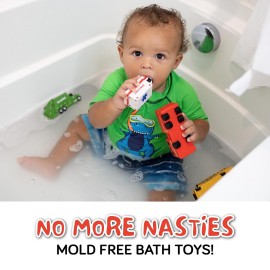 SplashEZ Mold Free Baby Bath Toys, No Hole Bath Toys for Toddlers, Bathtub 6-Pack Cars Set for Kids, No Mold Floating Water 6 Vehicles Set for Pool, BPA-Free Safe Fun, Infant Ages 1 3 6 12 18 Mo