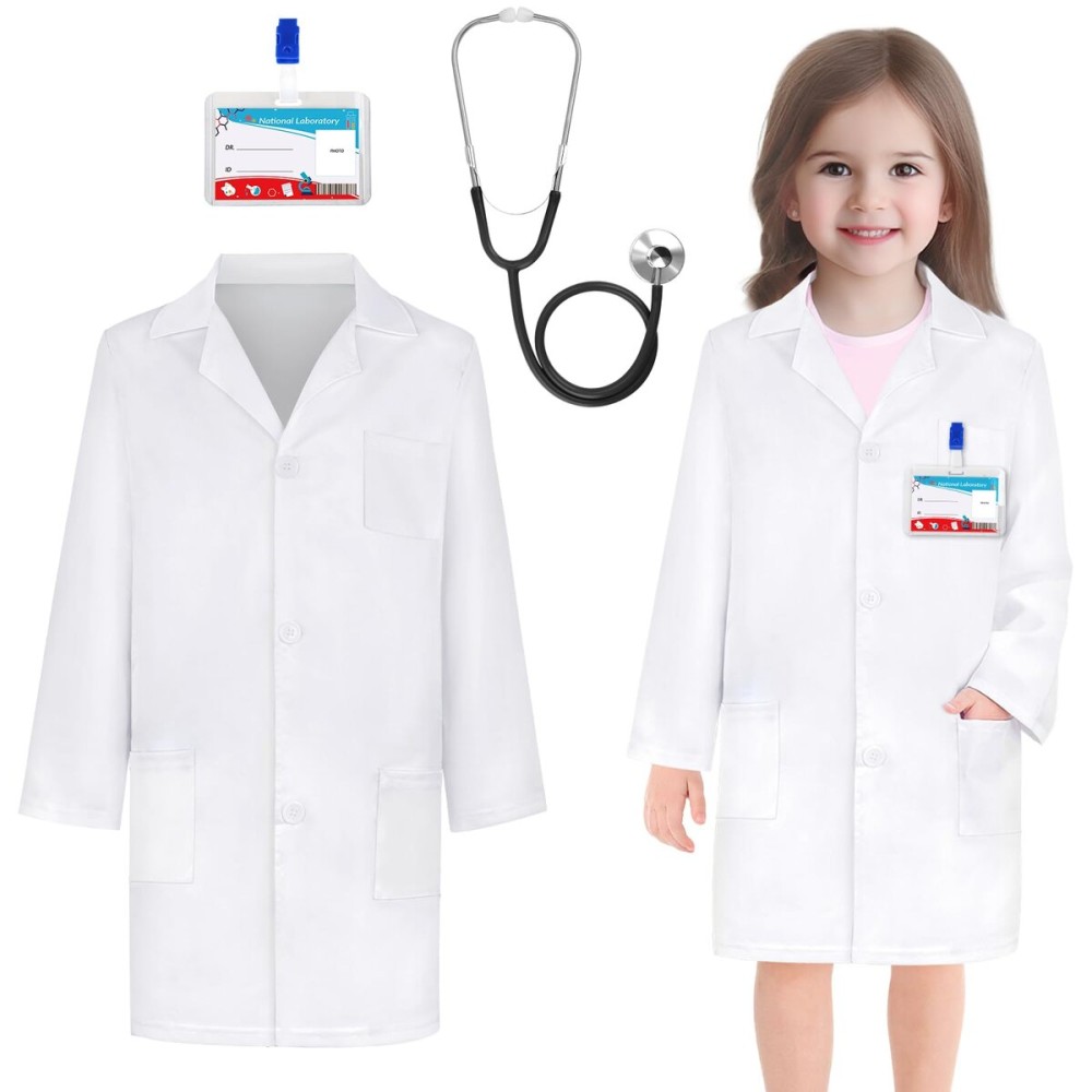 GIFTINBOX Doctor Costume for Kids Doctor Lab Coat for Kids Real Stethoscope, Lab Costumes for Children age 3-12