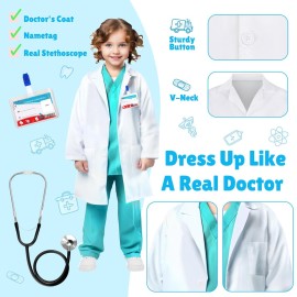 GIFTINBOX Doctor Costume for Kids Doctor Lab Coat for Kids Real Stethoscope, Lab Costumes for Children age 3-12