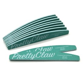 PrettyClaw | 25pc Professional Nail File 80/80 Grit Premium Green Half Moon Acrylic Nail Files Plastic Center Double Sided Zebra Emery Board for Nails Washable 7 inch Nail File