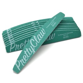 PrettyClaw | 25pc Professional Nail File 80/80 Grit Premium Green Half Moon Acrylic Nail Files Plastic Center Double Sided Zebra Emery Board for Nails Washable 7 inch Nail File