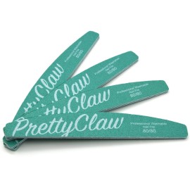 PrettyClaw | 25pc Professional Nail File 80/80 Grit Premium Green Half Moon Acrylic Nail Files Plastic Center Double Sided Zebra Emery Board for Nails Washable 7 inch Nail File