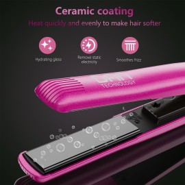 Dan Technology 2-in-1 1 Ceramic Flat Iron: Dual Voltage, Adjustable Temperature, Professional Straightener for Black Hair