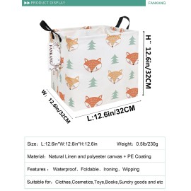 FANKANG Square Nursery Hamper Storage Bins Canvas Laundry Basket Foldable with Waterproof PE Coating Storage Baskets Gift Baskets for Children, Office, Bedroom, ClothesSquare-Fox