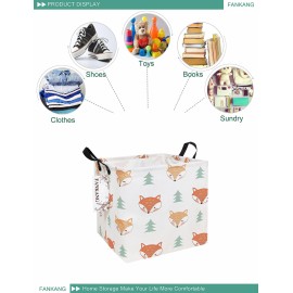 FANKANG Square Nursery Hamper Storage Bins Canvas Laundry Basket Foldable with Waterproof PE Coating Storage Baskets Gift Baskets for Children, Office, Bedroom, ClothesSquare-Fox