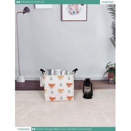 FANKANG Square Nursery Hamper Storage Bins Canvas Laundry Basket Foldable with Waterproof PE Coating Storage Baskets Gift Baskets for Children, Office, Bedroom, ClothesSquare-Fox