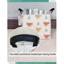 FANKANG Square Nursery Hamper Storage Bins Canvas Laundry Basket Foldable with Waterproof PE Coating Storage Baskets Gift Baskets for Children, Office, Bedroom, ClothesSquare-Fox