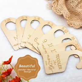 Onyiboer Baby Closet Dividers for Clothes Organizer - Set of 8 Beautiful Wooden Double-Sided Baby Clothes Size Organizer from Newborn to 24 Months for Nursery Decor