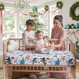 JISEN Baby Crib Sheet 1 Piece Portable Fitted Crib Sheet for Standard Crib and Toddler Mattresses Nursery Bed Decor for Boys Girls 28x52 Christmas Dinosaurs