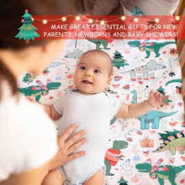 JISEN Baby Crib Sheet 1 Piece Portable Fitted Crib Sheet for Standard Crib and Toddler Mattresses Nursery Bed Decor for Boys Girls 28x52 Christmas Dinosaurs