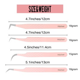 HAICHER Fiber Tip Grip Lash Tweezers for Eyelash Extensions, Set of 4 Pcs Volume Boot 90 Degree Tweezers Eyelash Extension