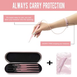 HAICHER Fiber Tip Grip Lash Tweezers for Eyelash Extensions, Set of 4 Pcs Volume Boot 90 Degree Tweezers Eyelash Extension