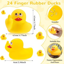 Lenwen 24 Pcs Middle Finger Rubber Ducks, 1.97 Inch Small Rubber Duck The Finger, Funny Yellow Rubber Ducky Bath Toy Float Bathtub Toys for Car Dashboard Interior Decorations