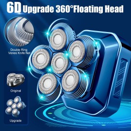 Head Shavers for Bald Men, IPX7 Waterproof Detachable Head Shaver,6D Electric Razor for Men, 6 in 1 Wet/Dry Rechargeable LED Shaving Kit with Type-C Charge