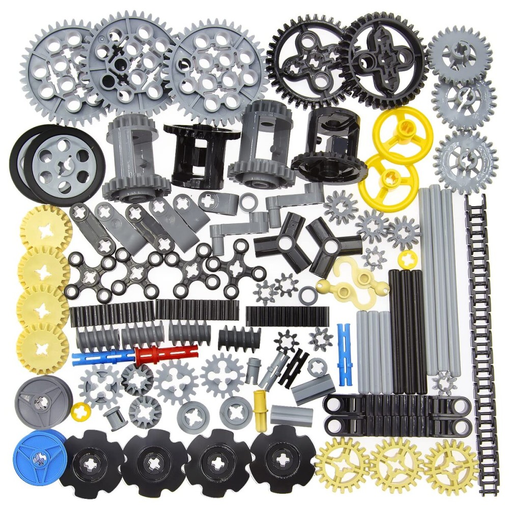 ASTEM 100+PCS Technic Gears & Axles Compatible with Lego Technic Sets - Gears, Rack, Pins, Axles, Differential for Car Building Brick Accessories - Random Color