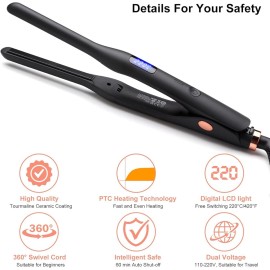 Hair Straightener Pencil Flat Iron, Ceramic Mini Small Flat Iron for Short Hair, Beards & Pixies