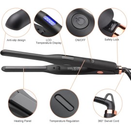 Hair Straightener Pencil Flat Iron, Ceramic Mini Small Flat Iron for Short Hair, Beards & Pixies