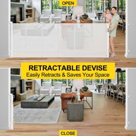 Reinforced 42 Extra Tall x 80 Wide Retractable Baby Gates with Rods to Prevent Crawling Through, Extra Tall Dog Gate for Large Openings Indoor Outdoor Long Mesh Gate for Stairs and Doorways, White