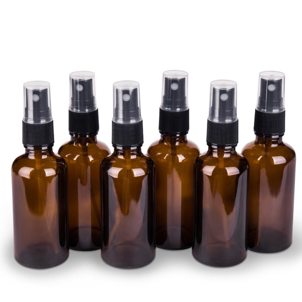 hmaimas 6 Pack Amber Glass Spray Bottles for Essential Oils, 2oz Small Fine Mist Travel Empty Spray Bottle for Hair and Plants