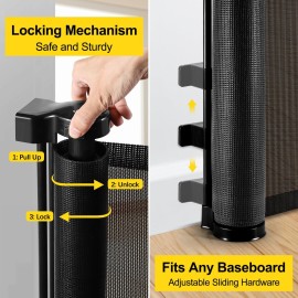 195 Inch Extra Wide Retractable Baby Gate for Large Openings, 33 Tall Super Long Baby Gate for Doorway and Stairs Indoor Outdoor Retractable Dog Gate Long Mesh Child Gates for Kids or Pets, Black