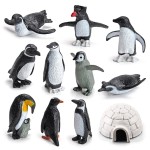 SCAHOW 11PCS Penguin Toys, Plastic Arctic Animal Penguin Figures for Kids, Realistic Polar Animals Penguin Figurines Set with Igloo Model, Cake Topper Winter Miniature Toys Decoration
