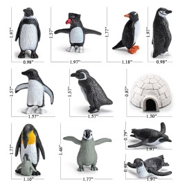 SCAHOW 11PCS Penguin Toys, Plastic Arctic Animal Penguin Figures for Kids, Realistic Polar Animals Penguin Figurines Set with Igloo Model, Cake Topper Winter Miniature Toys Decoration
