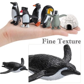 SCAHOW 11PCS Penguin Toys, Plastic Arctic Animal Penguin Figures for Kids, Realistic Polar Animals Penguin Figurines Set with Igloo Model, Cake Topper Winter Miniature Toys Decoration