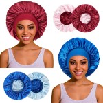 PHILIGHTS 2pcs Double Layer Two-Color Satin Silk Hair Bonnet for Sleeping Women, Reversible Sleep Bonnets for Women, Wide Band Sleep Cap for Curly Hair Braids
