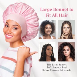 PHILIGHTS 2pcs Double Layer Two-Color Satin Silk Hair Bonnet for Sleeping Women, Reversible Sleep Bonnets for Women, Wide Band Sleep Cap for Curly Hair Braids