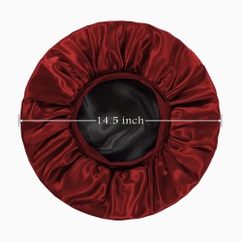 PHILIGHTS 2pcs Double Layer Two-Color Satin Silk Hair Bonnet for Sleeping Women, Reversible Sleep Bonnets for Women, Wide Band Sleep Cap for Curly Hair Braids