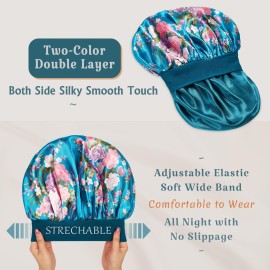PHILIGHTS 2pcs Double Layer Two-Color Satin Silk Hair Bonnet for Sleeping Women, Reversible Sleep Bonnets for Women, Wide Band Sleep Cap for Curly Hair Braids