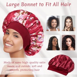 PHILIGHTS 2pcs Double Layer Two-Color Satin Silk Hair Bonnet for Sleeping Women, Reversible Sleep Bonnets for Women, Wide Band Sleep Cap for Curly Hair Braids