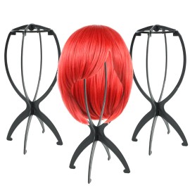 AIAIZHQH 3 Pack Wig Stand Holder, Portable Collapsible Wig Holder for Multiple Wigs, Durable Wig Stands for Women Drying Travel Wig Holder Stand Wigs Display Stand Tool (Black)