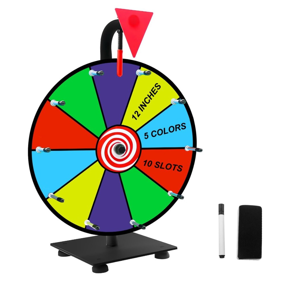 WJTQTBT 12 Heavy Duty Spinning Wheel for Prizes,10 Colorful Prize Slots Tabletop Spinner,Color Prize Wheel for Trade Show,Fortune Spinning Game,Carnival