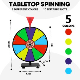 WJTQTBT 12 Heavy Duty Spinning Wheel for Prizes,10 Colorful Prize Slots Tabletop Spinner,Color Prize Wheel for Trade Show,Fortune Spinning Game,Carnival