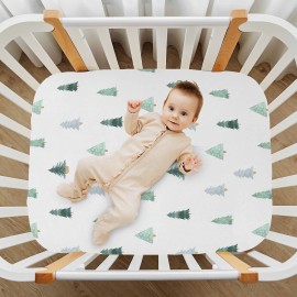 Burbuja Christmas Tree Crib Sheet for Boys Girls, Fitted Crib Sheet 28 x 52 in for Standard Crib & Toddler Bed Mattresses, Soft & Breathable