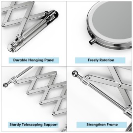 Rechargeable Wall Mounted Makeup Mirror - 8 Inch Double Sided 1X/10X Magnifying Mirror with 3 Color Lights Dimmable Touch Screen, 360Swivel 19.6 Inch Extendable Accordion Bathroom Mirror - Chrome Rechargeable Wall Mounted Makeup Mirror - 8 Inch Double Sided 1X/10X Magnifying Mirror with 3 Color Lights Dimmable Touch Screen, 360Swivel 19.6 Inch Extendable Accordion Bathroom Mirror - Chrome