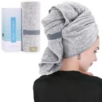 myHomeBody Hair Drying Towel, Hair Wrap Towel, Quick Dry Turban, Hairdry Turban, Wet Head Wrap for Women with Strap, Gray