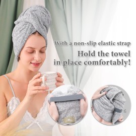 myHomeBody Hair Drying Towel, Hair Wrap Towel, Quick Dry Turban, Hairdry Turban, Wet Head Wrap for Women with Strap, Gray