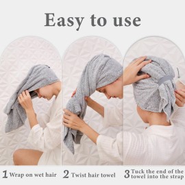 myHomeBody Hair Drying Towel, Hair Wrap Towel, Quick Dry Turban, Hairdry Turban, Wet Head Wrap for Women with Strap, Gray