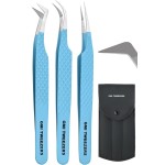 Pack of 3 Professional Fiber Tip Lash Tweezers - Precision Eyelash Extension Tweezers (FIROZI)